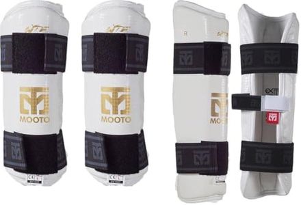 MOOTO Korea Taekwondo Extera Protector Forearm & Shin One Set White TKD Martial Arts Protection Gear (L(Forearm+Shin))