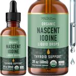 Organic Iodine Liquid for Thyroid Support | Nascent Iodine Supplements | USDA Certified Organic | Decolorized Potassium Iodide Liquid for Metabolism Support | 1100 mcg | 2 Fl Oz, Over 1-Year Supply