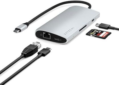 Satechi 8-in-1 USB-C Hub Multiport Adapter V3, 8K HDMI, 100W Charging, 4 USB Data Ports, Ethernet, SD Card Reader, for Laptop, for Mac/Windows, MacBook Pro/Air M4/M3/M2/M1, iPad, iPhone 16 - Silver
