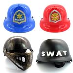 Dress Up Costume Hats Set - Police,Fireman,Knight,SWAT - Role Play Helmets for Kids Costume Accessory