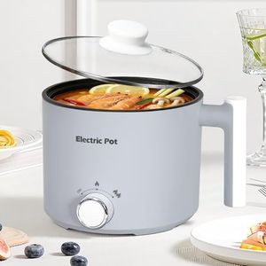 KERZION Electric Hot Pot :1.5L Mini Ramen Cooker with Overheat & Boil-Dry Protection, Suitable for Noodles, Soup, Oatmeal, College Dorm Office Travel Essentials (Grey, 1.5L)