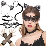 JeVenis 6 PCS Sexy Cat Lace Mask Gothic Cat Choker Lace Cat Ears Headband Masquerade Mask For Women Venetian Mask Prom Carnival Party Mask