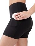 90 Degree By Reflex - High Waist Power Flex Biker Shorts with Side Pockets - 5", 7", 9", Black 5", S