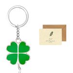 SwirlColor Four Leaf Clover Keyring, Lucky Charms Green Shamrock Keyring Zinc Alloy Clover Keychain with Best Wishes Greeting Card Good Luck Gifts for Exam New Job New Start