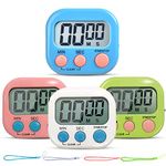 4 Pack Digital Kitchen Timers Loud Alarm Large Display Simple Operation Magnetic Back Stand with LCD Display for Cooking Kids Games Reading Homework Office BBQ Timing Loud Ring(White+Blue+Green+Pink)