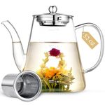 Zpose 1500ml Glass Teapot, Large Tea Pot with Infuser for Loose Tea and Blooming Tea, Clear Tea Pots Set, Hand Crafted Borosilicate Glass Tea Maker with Scale Line, Tea Gift Set for Tea Lovers