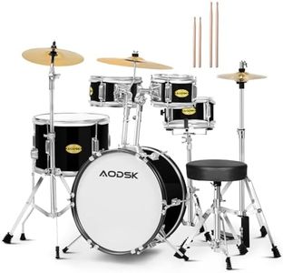 AODSK Kid Drum Sets 5-Piece for Beginners, 14 inch Full Size Complete Drum Kit with Adjustable Throne, Cymbal, Hi-Hat, Pedal & Drumstick, Black