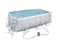 Bestway, power steel rectangular frame pool set, in light grey, with filter pump and accessories