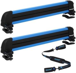 SOARIFY Multi-Purpose Alumium Blue Ski Rack with ski Strap Carrier, Roof Holder Carrier for Skis, Snowboards, Fishing Rods, Paddles, Skateboards, Wakeboard, Universal Mounting, Locking, Heavy Duty