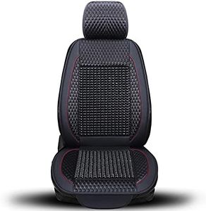 XhuangTech Natural Wood Bead Car Seat Cover Massage Cool Cushion Driver Seat PU Leather for Lower Back Pain (Black)