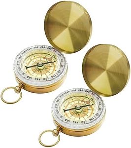 HAIKING Metal Pocket Compass, 2 Pcs Camping Survival Compass for Hiking, Hunting, Climbing (Gold)