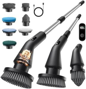 Topmako Electric Spin Scrubber, Upgraded IPX7 Cordless Cleaning Brush for Bathroom Shower, Household Cleaning Scrubber with 7 Brush Heads, Adjustable Long Handle and 2 Rotating Speeds for Tub Floor