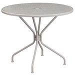 Flash Furniture Oia Commercial Grade 35.25" Round Indoor-Outdoor Steel Patio Table with Umbrella Hole, Metal, Light Gray