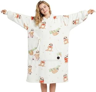 THREE POODLE Wearable Blanket Hoodie, Oversized Long Sherpa Sweatshirt Blanket for Adults Women Men, Warm Cozy Sloth Hooded Blanket, Gifts for Mom Girlfriend