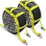 KODIAK STRAPS Adjustable Wheel Net Tow Dolly Basket Straps with Swivel J Hooks (2 Pack) Tow Dolly Straps Universal for 14"-22" Tires - strap for dolly with Ratchet or Winches, 10,000lbs Break Strength