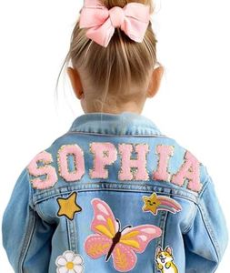 Gowelly Personalized Girls Denim Jacket with Name Patches, Custom Easter Birthday Gifts for Kids Baby Shower, Boys' & Girls' Outerwear Jean Jackets, Toddler Baby Girl Clothes 1-8