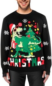 XiaoMoSha Men’s Ugly Christmas Sweater Funny Warm Knit Pullover Dinosaur Christmas Sweater Man Crew Neck Sweater for Men The Office Sweater Holiday Ugly Christmas Sweater for Men (Large Black Man)