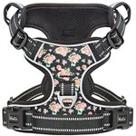 HEELE Dog Harness Dog Harness Medium No Pull Dog Vest Harness with Soft Padded Handle Dog Harness Reflective Dog Harness for Outdoor Training Walking, Flower-Black, M