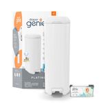 Diaper Genie Platinum Diaper Pail, White - Made in Durable Stainless Steel and Includes 1 Easy Roll Refill with 18 bags