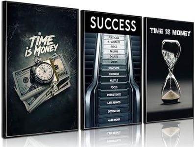 3Pcs Time Is Money Wall Art Paintings Office Wall Decor Pictures Inspirational Quotes Posters Prints Road to Success Canvas Paintings of Man Cave Living Room Bedroom Office Decor unframed