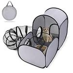 Tailtastic Pet Playpen with Surround Tunnel, Outdoor/Indoor Cat Playpen with Breathable Soft Sides，Cat Enclosure Tent for Small Animals, Portable Cat Tent with Carry Bag (Medium)