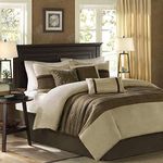 Madison Park - Palmer 7 Piece Comforter Set - Natural - Queen - Pieced Microsuede - Includes 1 Comforter, 3 Decorative Pillows, 1 Bed Skirt, 2 Shams