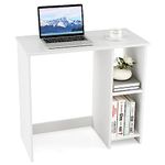 COSTWAY Compact Computer Desk, Small Wooden Study Writing Workstation with Open Compartment, Modern Simple PC Laptop Table Working Desk for Home Office Bedroom, White (without Door, 80 x 40 x 74cm)