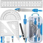 Geometry Compass Set Tuloka 10pcs School Maths Protractor Set Rulers for Student Maths and Engineering in Carry Case, Blue