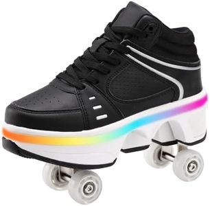2-in-1 Roller Skates Double-Row Deform Wheel Roller Skating Automatic Walking Shoes Fitness Kick Roller (HD, 10 Women/9 Men)
