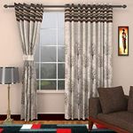 HOME UTSAV 2 Piece Jute Blackout Heavy Jacquard Tree Floral Opaque Curtains For Long Door 8 Feet, Brown