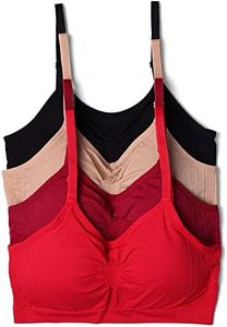 Kalon 4 Pack Nylon Spandex Removable Pads Comfort Bras Ext Sizes (XX-Large, Red Basics)