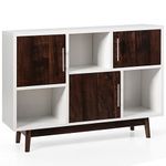 COSTWAY Wooden Storage Cabinet, Floor Standing Bookcase Sideboard with Doors and Open Shelves, Home Bedroom Living Room Hallway Display Organiser Unit Cupboard (White + Espresso, 102 x 33 x 76cm)