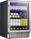 Antarctic Star 24 Inch Beverage Refrigerator Under Counter Built-in Wine Cooler Mini Fridge Clear Glass Door Digital Memory Temperature Control, Beer Soda LED Light, Quiet Operation (24 Inch)