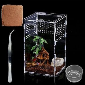 TREELF Micro Habitat Terrarium Kit (4pc Set) - Acrylic Reptile & Spider Enclosure (4.7 * 4.7 * 8 Inches)