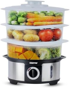 Geepas Food Steamer 12L Capacity | 3 Tiers BPA Free Removable | 75 Minutes Timer & 1000W Power | Stainless Steel Housing | Makes Healthy Food, Meat, Fish & Vegetable Steam | Electric â€�“