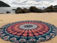 raajsee Blue Orange Round Beach Tapestry Hippie/Boho Beach Blanket Mandala/Indian Cotton Throw - Round Tablecloth/Home Decor/Indie Rug Yoga Mat Meditation Picnic Rugs 127 CM / 50 INCHE Circle