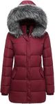 GGleaf Women's Winter Thicken Puffer Coat Warm Snow Jacket with Fur Removable Hood, Rust Red