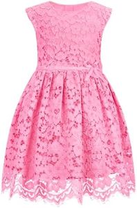 ALLOVIN Girls & Toddlers Sleeveless A-Line Lace Party Dress Birthday Wedding & Flower Girl Dress with Beaded Bowknot | Rose Pink | 2T