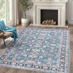 JINCHAN JINCHAN Area Rug 4x6 Kitchen Rug Navy Blue Vintage Rug Traditional Area Rug Retro Floor Cover Foldable Thin Rug Distressed Floral Print Indoor Mat for Bathroom Bedroom Living Room Dini