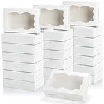 Hiceeden 50 Pack White Cookie Boxes for Gift Giving, 8"×5.4"×2" Bakery Candy Box with Clear Window, Treat Dessert Boxes for Pastry Donuts Candy Biscuit Macaron Chocolate Strawberry