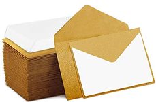 140 Mini Envelopes With White Blank Note Cards, Mini Envelopes 4"x 2.7" For Business Cards, Gift Cards (Gold)