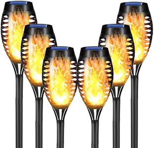 LQWELL Luces de antorcha solar para exteriores, 6 piezas, 12 LED, lámpara solar con efecto de llama, IP65, impermeable, jardín, camino solar, iluminación de césped para patio trasero (paquete de 6)