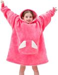 Touchat Wearable Blanket Hoodie, Oversized Sherpa Blanket Sweatshirt with Hood Pocket and Sleeves, Super Soft Warm Plush Hooded Blanket for Kids and Girls, One Size Fits All (Pink)