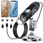 SKYBASIC USB Digital Microscope Camera, Handheld HD Inspection Camera 50x-1600x Magnification with Adjustable Stand, 8 LED Lights, Portable Microscopes Compatible with iOS & Android Devices(Black)