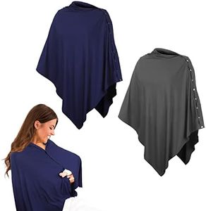 2 Pieces Nursing Covers for Breastfeeding Nursing Blanket Privacy Breastfeeding Shawl Nursing Poncho Scarf with Button Seat Infant Car Seat Canopy Cover(Gray, Dark Blue)