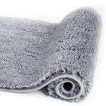 Walensee Bathroom Rug Non Slip Bath Mat for Bathroom (16 x 24, Grey) Water Absorbent Soft Microfiber Shaggy Bathroom Mat Machine Washable Bath Rug for Bathroom Thick Plush Rugs for Shower