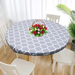 Beenle-Icey Waterproof Round Tablecloth Elastic Edged Fitted Table Cover Wipeable Oil-proof Table Cloth for 43-55Inch Kitchen Dining Room Tabletop