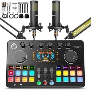 Podcast Equipment Bundle for 2, Audio Mixer with XLR Dynamic Microphone, Voice Change,RGB for Vocal Recording Podcasting,Streaming Singing TikTok, PC, Smartphone COMMANDER M100 3rd