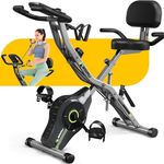 Goimu Exercise Bike, 5 in 1 Foldable Stationary Bike for Seniors, 16-Level Adjustable Magentic Resistance, Indoor Recumbent Bike with 330LB Capacity, Comfortable Seat Backrest (Light Grey)