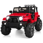 Costzon Ride On Truck, 12V Battery Powered Electric Ride On Car w/ 2.4 GHZ Parental Remote Control, LED Lights, Double Open Doors, Safety Belt, Music, MP3 Player, Spring Suspension (Red)